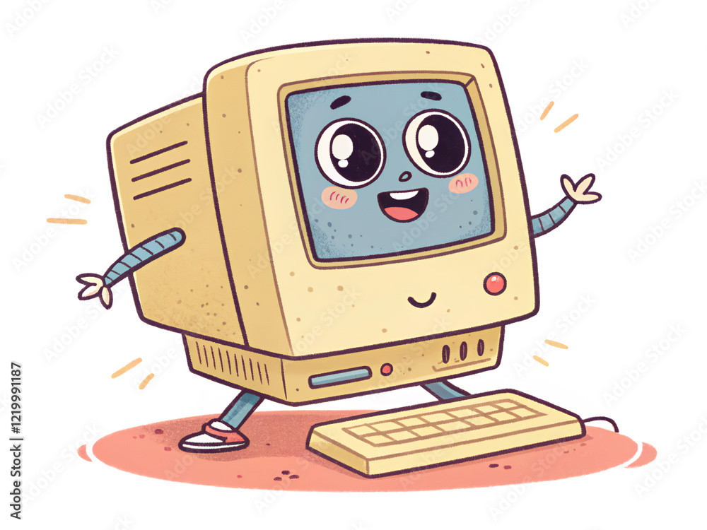 Naklejka premium robot with computer. computer, monitor, technology, screen, display, pc, illustration, vector, business, icon, equipment, television, digital, camera, old, tv, internet, office, robot, 3d, electronic,