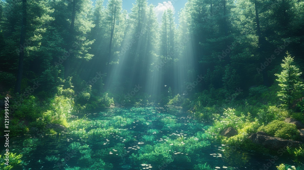 Obraz premium Enchanting Forest: Mystical Fog Concept Art with Ethereal Glow