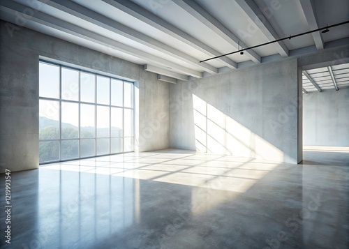 Wallpaper Mural Minimalist Loft Apartment Sunlight 3D Render: Empty Room, White Walls, Concrete Floor Torontodigital.ca