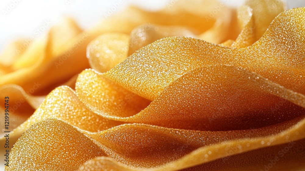 Fototapeta premium Golden, wavy, dried pasta sheets, studio shot, light background