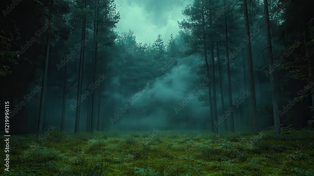Fototapeta premium Ethereal Forest Mist - Tranquil 3D Render with Minimal Noise