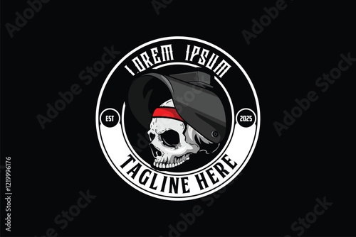 Human skull head wear welding helmet cartoon vector logo design template