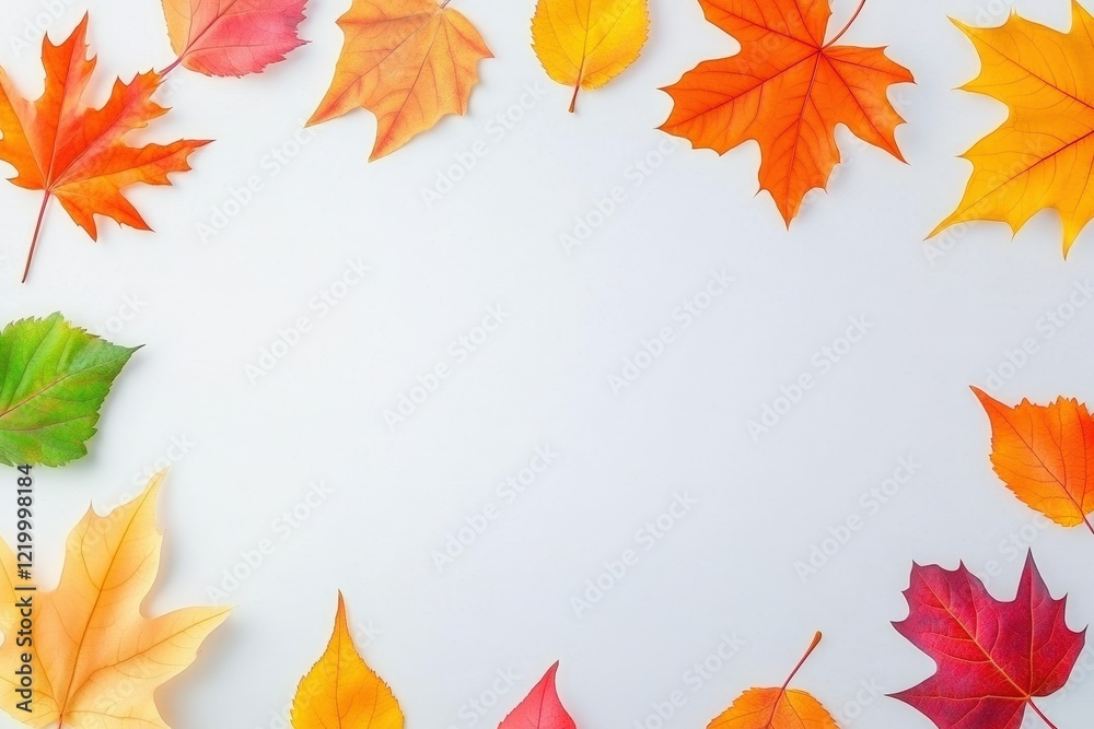 Autumn leaves in various colors on a white background for seasonal decor or nature themes Autumn leaves in various colors on a white background for seasonal decor or nature themes