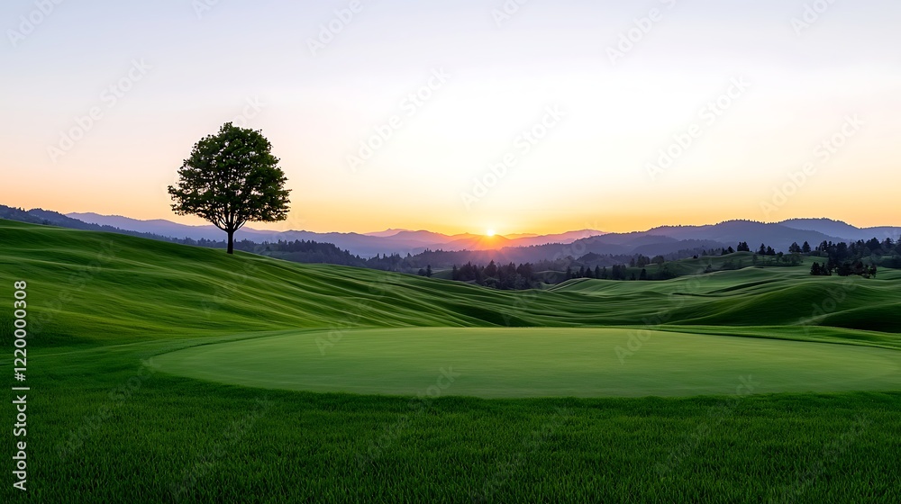 Solitary Tree on a Golf Course at Sunrise Solitary Tree on a Golf Course at Sunrise