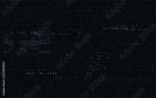 Glitch tech background. Futuristic poster template. Distorted digital effect. System error with overlay noise. Cyberpunk backdrop with pixels. Vector illustration.