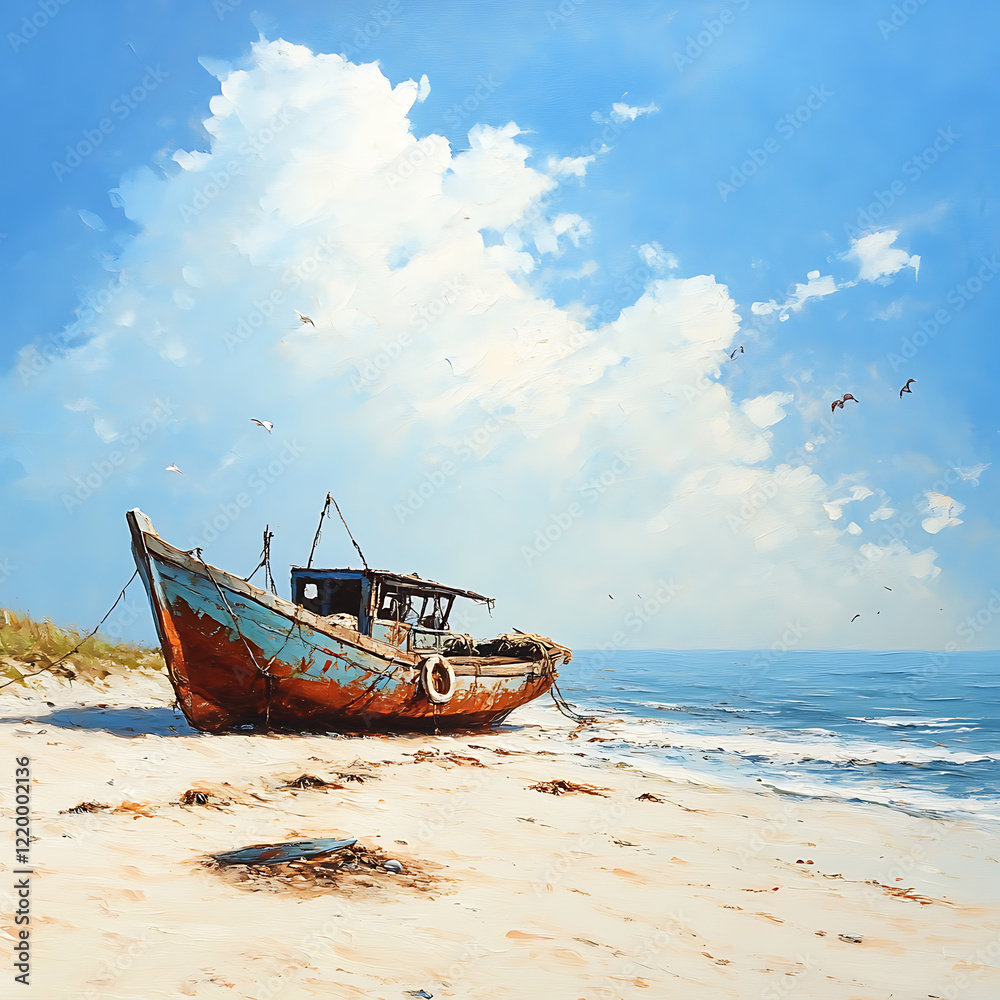 Fototapeta premium A beach with a Chinese fishing boat.