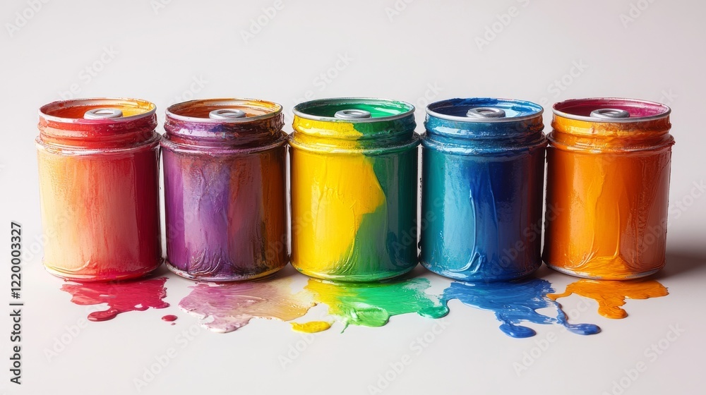 Colorful Spectrum: Rainbow Arc of Open Paint Cans Colorful Spectrum: Rainbow Arc of Open Paint Cans