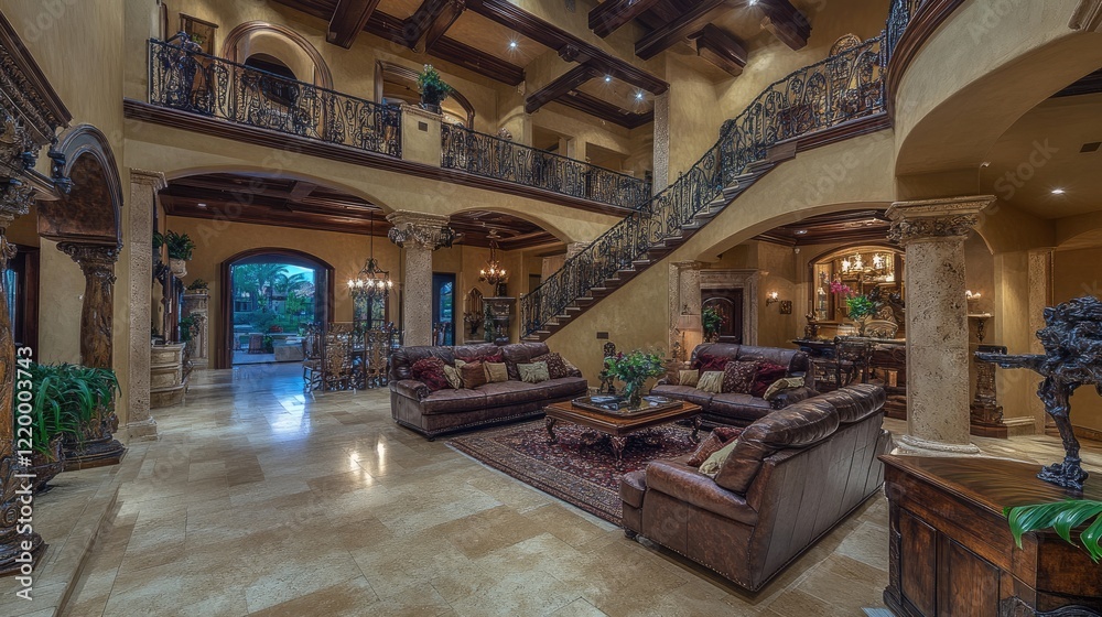 Luxury home interior with a spacious living room and elegant decor.