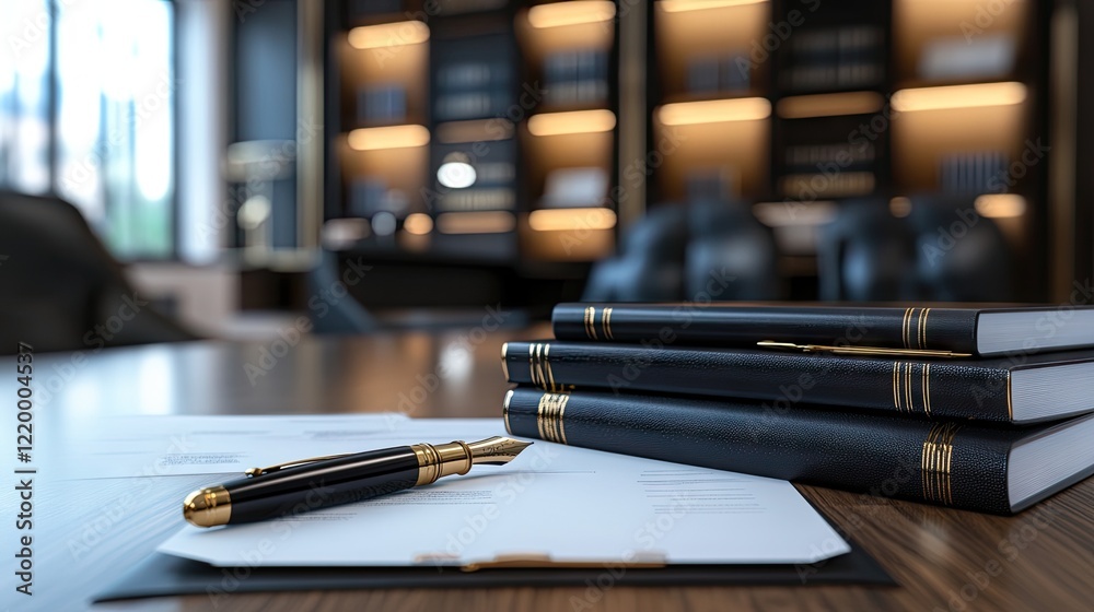 Naklejka premium Real estate contracts and a fountain pen on a polished desk.