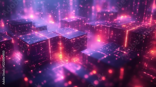 Glowing Neon Futuristic Cityscape with Intricate Patterns - Photorealistic Urban Landscape with Vibrant Lights at Night