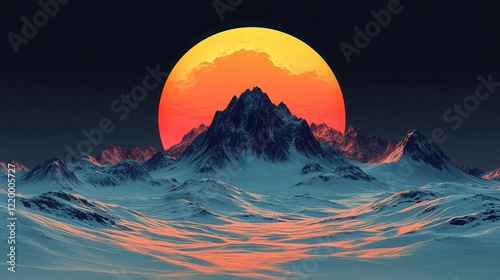Serene Sunrise in Minimalist Mountain Range: Detailed Textures Captured