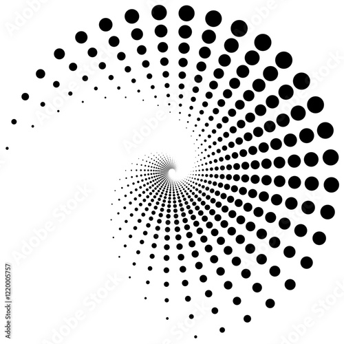 Abstract Black Dot Spiral on White Background