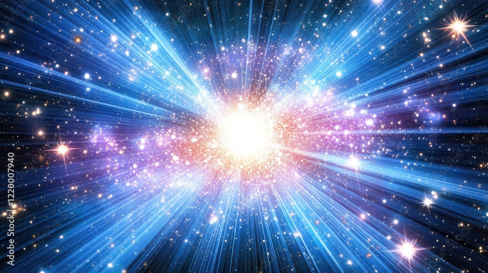 Fototapeta premium Bright Cosmic Imagery of Distant Galaxies and Light Burst