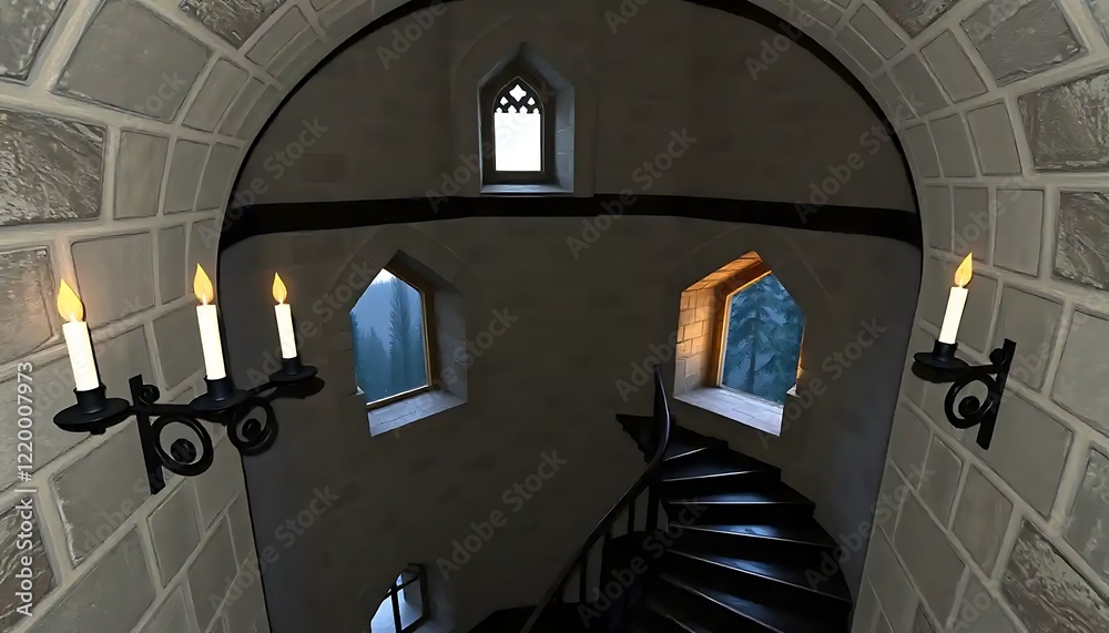 Fototapeta premium Spiral Staircase and Medieval Tower Windows