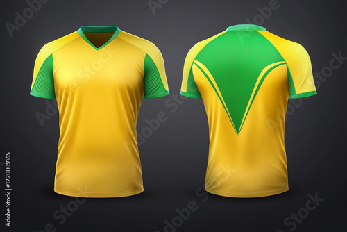 yellow and green jersey template for team clubs, jersey sport, front and back, Tshirt mockup sports jersey template design for football soccer, racing, gaming, sports jersey photo