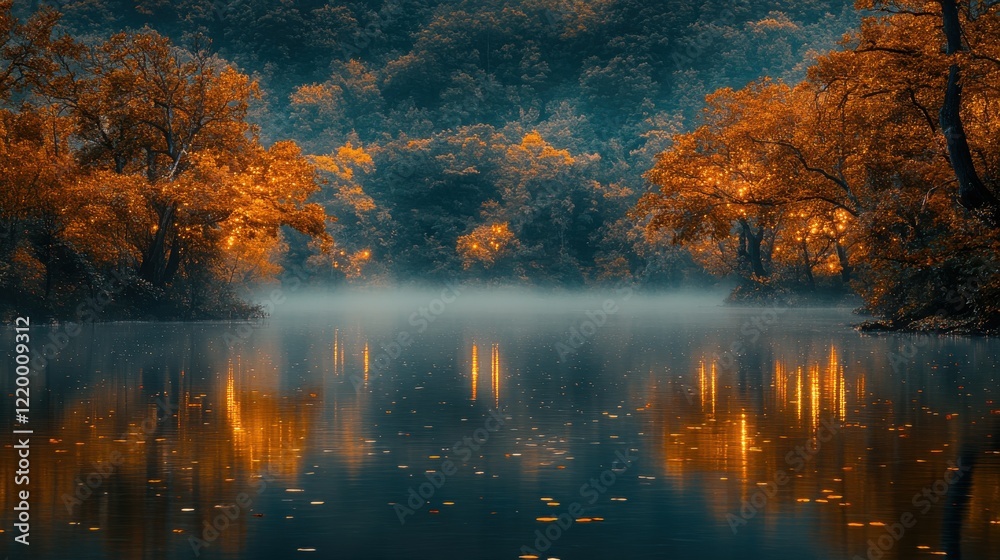 Obraz premium Ethereal Serenity: Minimalist Forest in Mystical Fog with Soft Lighting