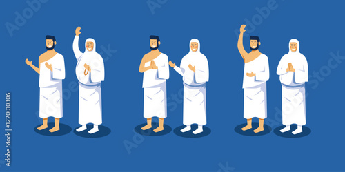 vector illustration for set character islamic pilgrimage hajj man and women 
