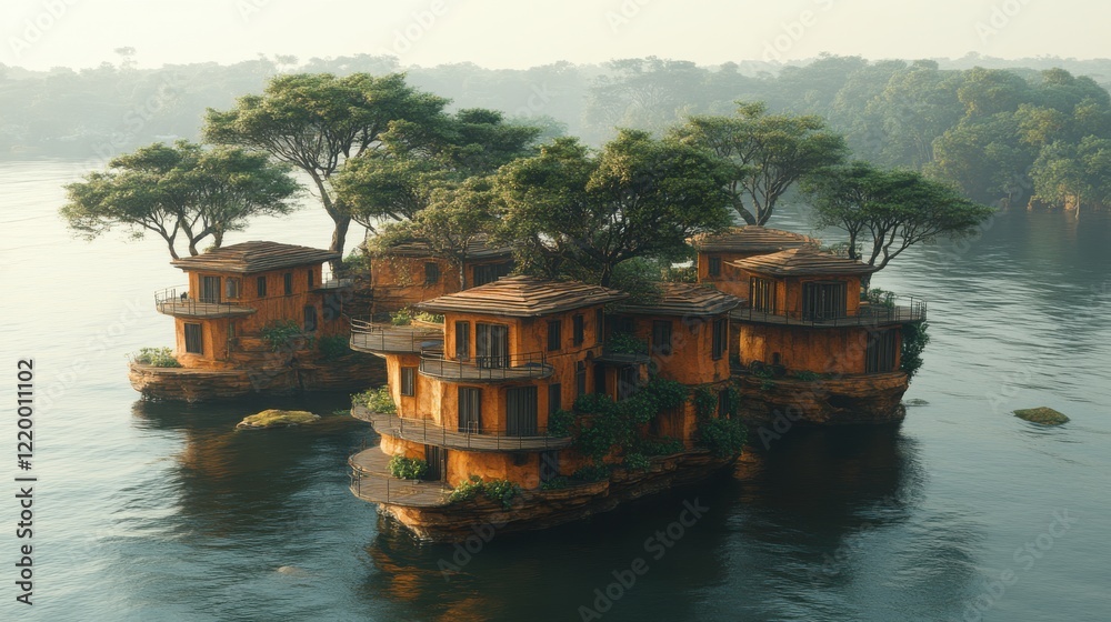 Obraz premium Dreamy Surreal Landscape with Floating Islands and Bold Outlines in Photorealistic Style