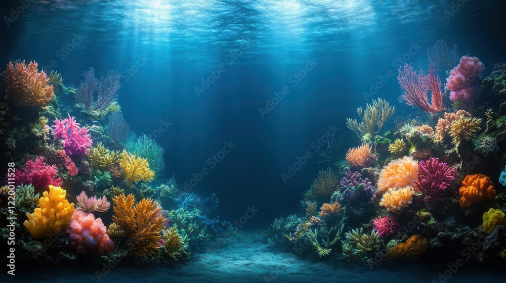 Obraz premium Serene Underwater Symphony: Abstract Coral Reef Ecosystem with Gentle Lighting