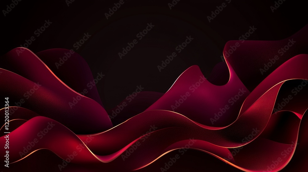 Fototapeta premium Abstract Red Waves Dark Background Gold Accents Design
