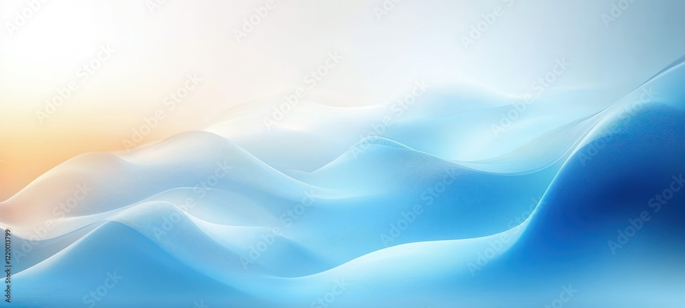 Fototapeta premium Serene Abstract Landscape Smooth Flowing Curves Blue Light Ambient Minimalism Tranquility Pastel Gradient