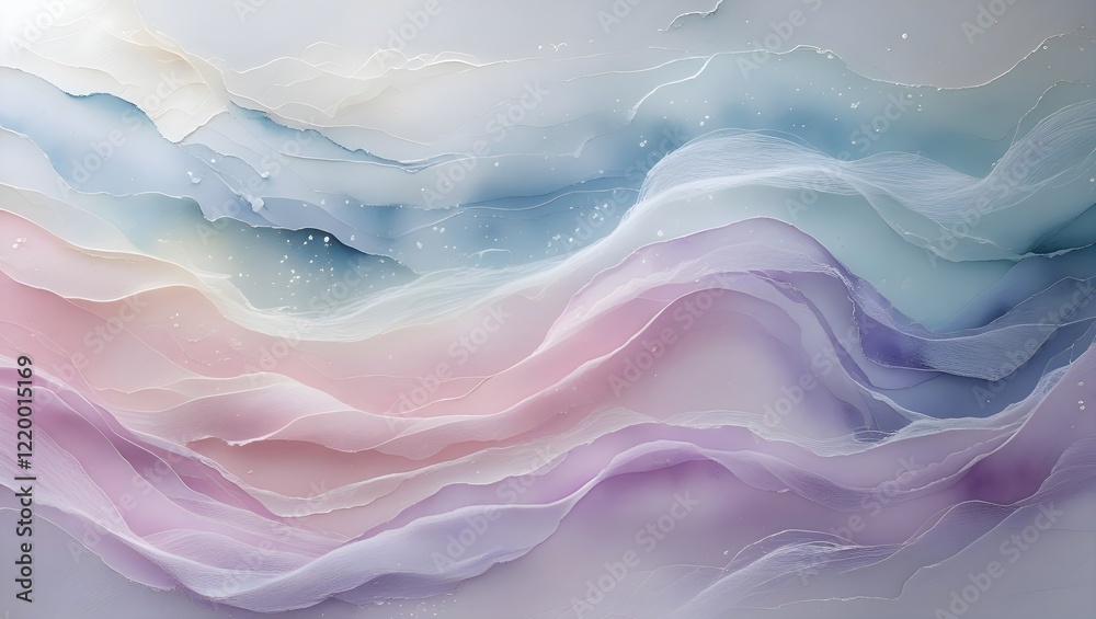 Obraz premium Gentle, flowing watercolor textures in pastel hues like pinks, blues, and lavenders for a calming, artistic background.