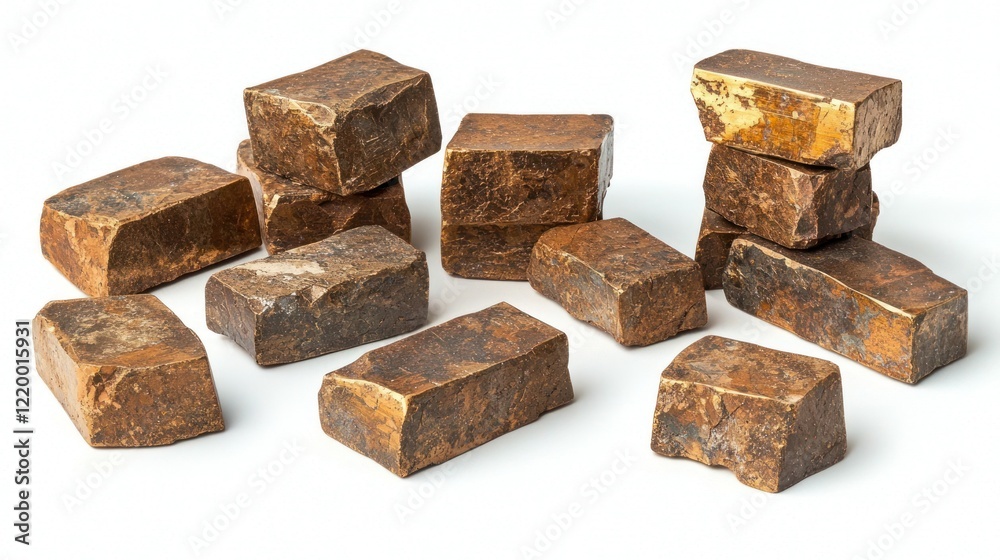 Raw Metal Bricks Stacked Against White Background Raw Metal Bricks Stacked Against White Background