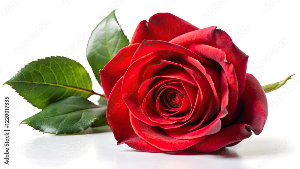 Naklejka premium Single Red Rose Isolated White Background Stock Photo, High Resolution Image, Red Rose Closeup, Beautiful Flower, Botany Photography