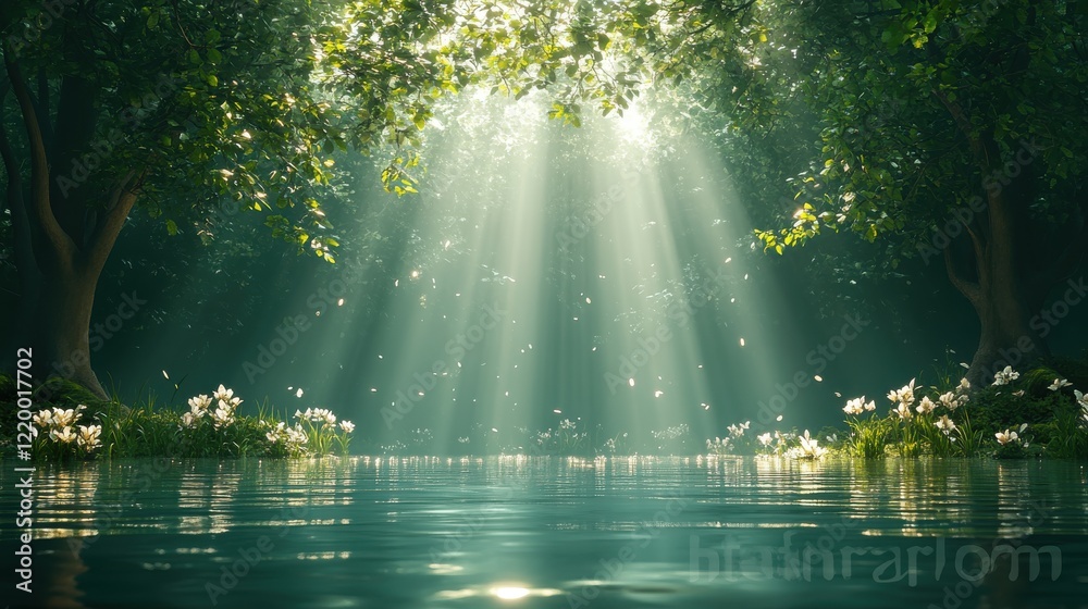 Fototapeta premium Enchanting Forest Dreamscape with Mystical Fog and Soft Lighting - 3D Rendering