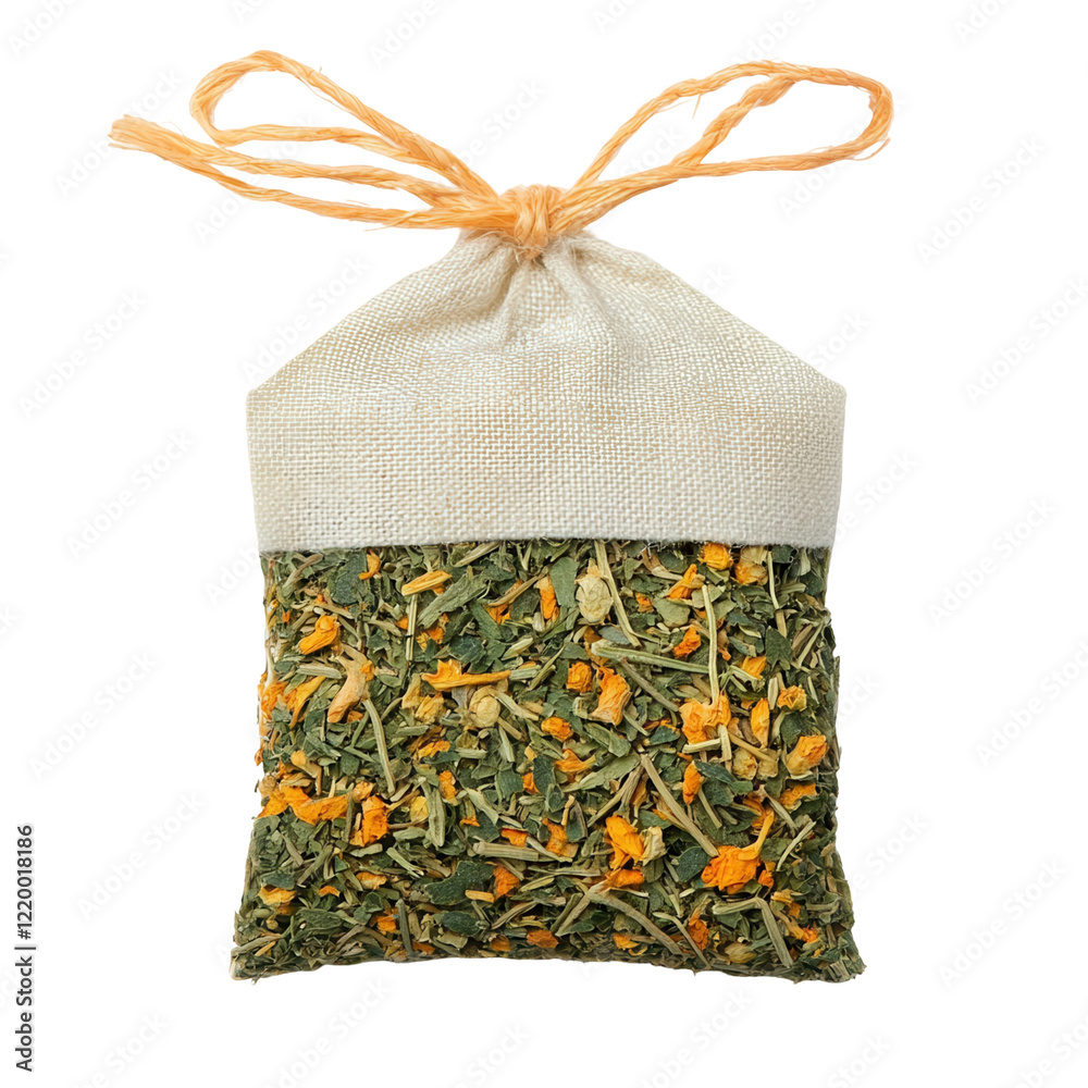 Herbal tea sachet transparent background food studio environment close-up shot
