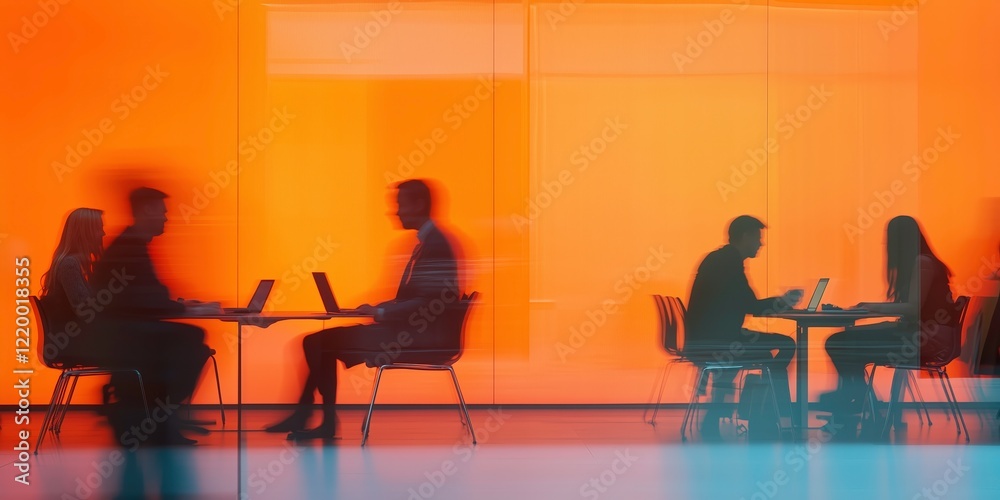 Silhouettes of Productivity: A minimalist yet evocative image featuring silhouettes of people working on their laptops, set against a vibrant orange backdrop. Silhouettes of Productivity: A minimalist yet evocative image featuring silhouettes of people working on their laptops, set against a vibrant orange backdrop.