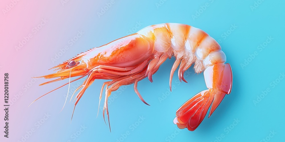 Large Cooked Shrimp Showcasing Glossy Reddish-Orange Texture Large Cooked Shrimp Showcasing Glossy Reddish-Orange Texture