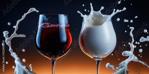 Wine and Milk Splashing Interaction in Glasses photo