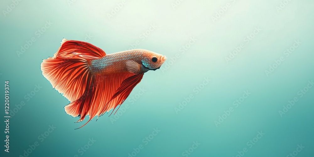 Orange Betta Fish Swimming Gracefully in Aqua Blue Water Orange Betta Fish Swimming Gracefully in Aqua Blue Water