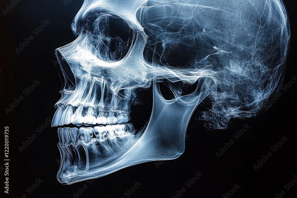 Dental X-ray Image of Human Skull and Jaw with Teeth Healthcare Surgery Dentistry Medicine Anatomy Radiology Treatment Procedure
