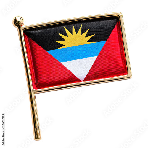 アンティグア・バーブーダの国旗のブローチ。白背景。(Antigua and Barbuda flag brooch on white background.)
 photo