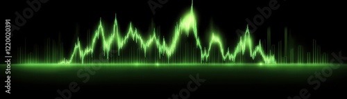 Dynamic green soundwave on black background, visualization of audio frequencies for music and sound design