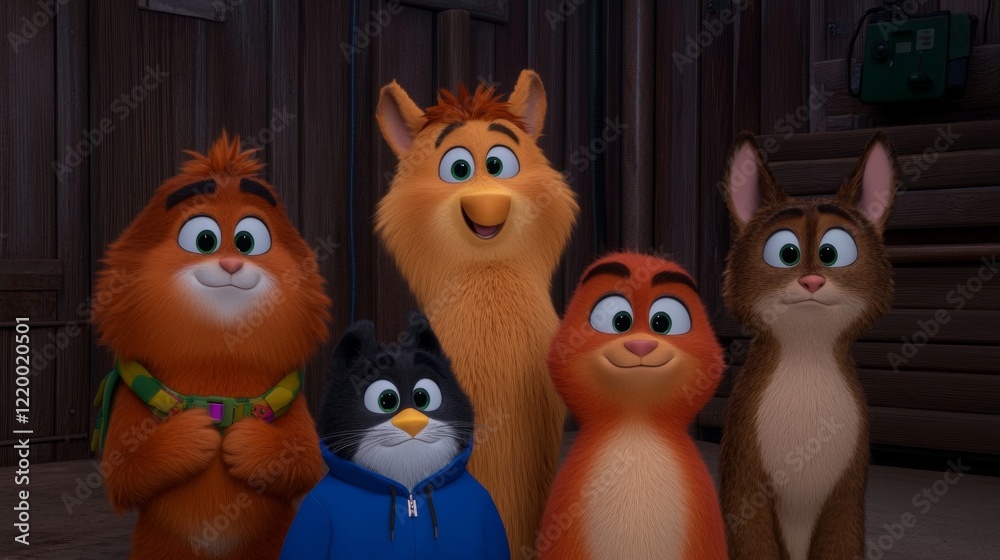 Adorable Animated Furry Friends Gather in Barn