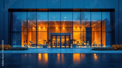 Illuminated Entrance: Modern Building at Night photo