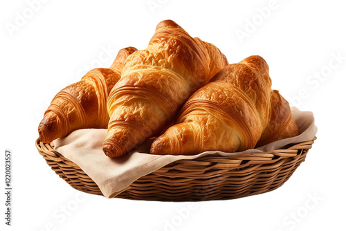 Golden, Flaky Croissants Arranged in a Basket for a Fresh, Delicious Pastry photo