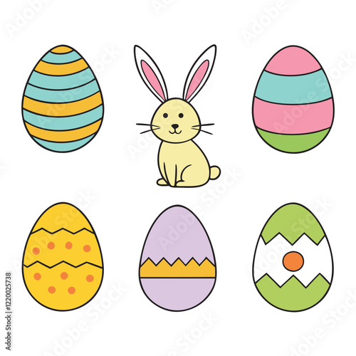  Easter themed (egg, flower, cat, basket, bag)  vector icon illustration on white background. photo