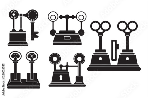 Set of Telegraph keys silhouette vector icon illustration on white background.