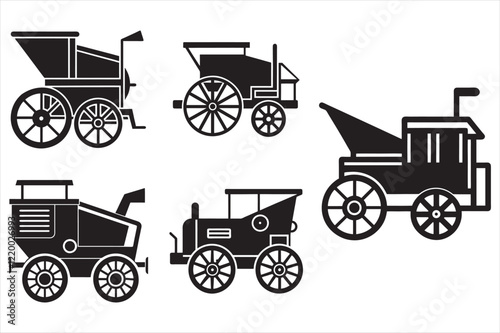 Set of Threshing machines silhouette vector icon illustration, machine, farming machine on white background.