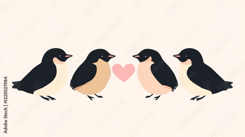 Fototapeta premium Adorable Penguin Couple Valentine's Day Illustration