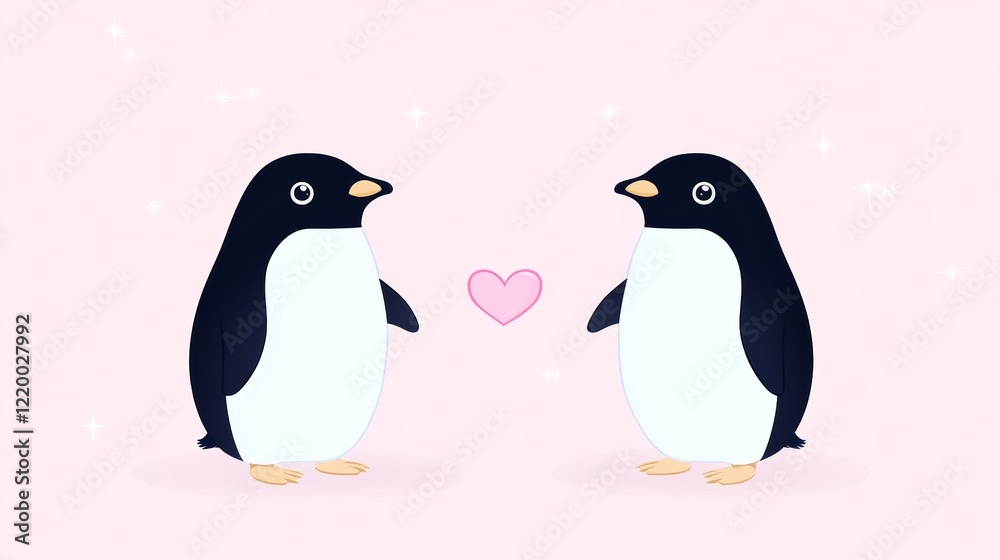 Obraz premium Adorable Penguin Couple Valentine's Day Love