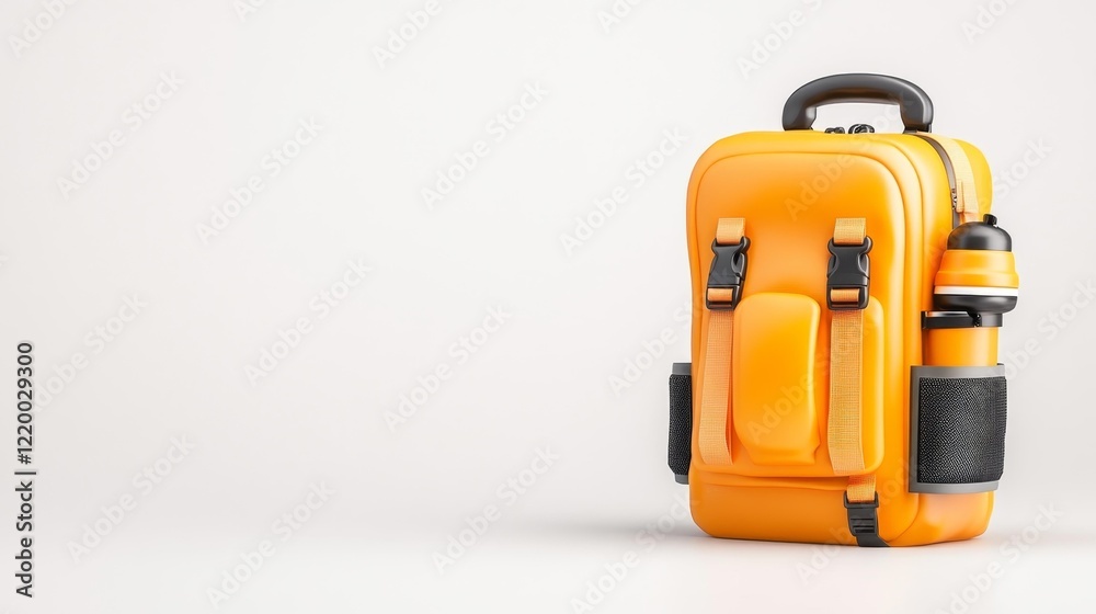 Hydration pack and bottle for hiking on a white background. Generative AI Hydration pack and bottle for hiking on a white background. Generative AI