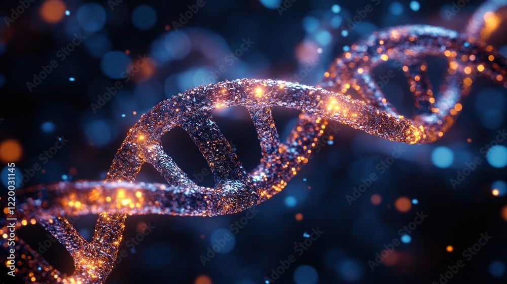 Glimmering DNA Strand: A Microscopic View into the Building Blocks of Life Glimmering DNA Strand: A Microscopic View into the Building Blocks of Life