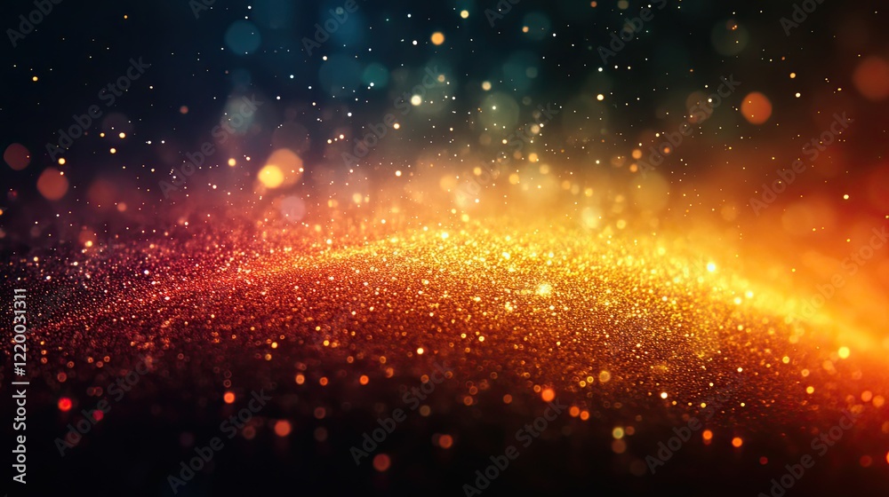 Fototapeta premium Blurred rainbow light leaks on black background with dust texture. A retro film analog effect for overlays.