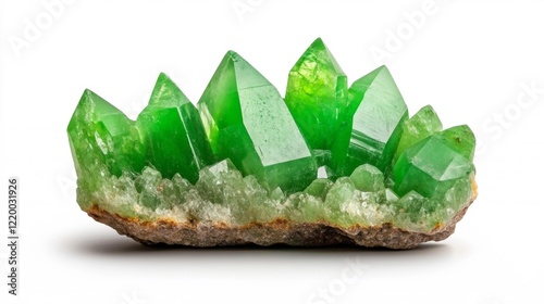 Vibrant Chrysoprase crystals with sharp peaks on a white background. Generative AI photo