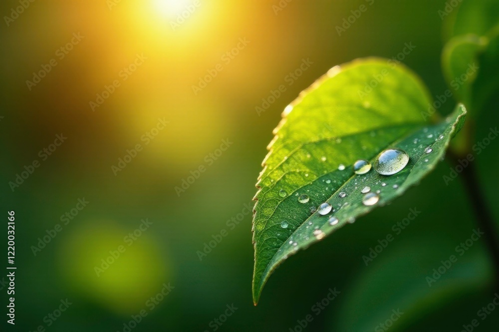 Morning sun casts a spotlight on leaf droplets, sunlight reflection, sunlight Morning sun casts a spotlight on leaf droplets, sunlight reflection, sunlight